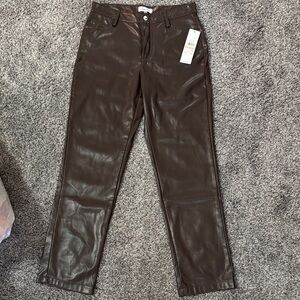 Calvin Klein Women's Brown Leather Straight Leg Jeans